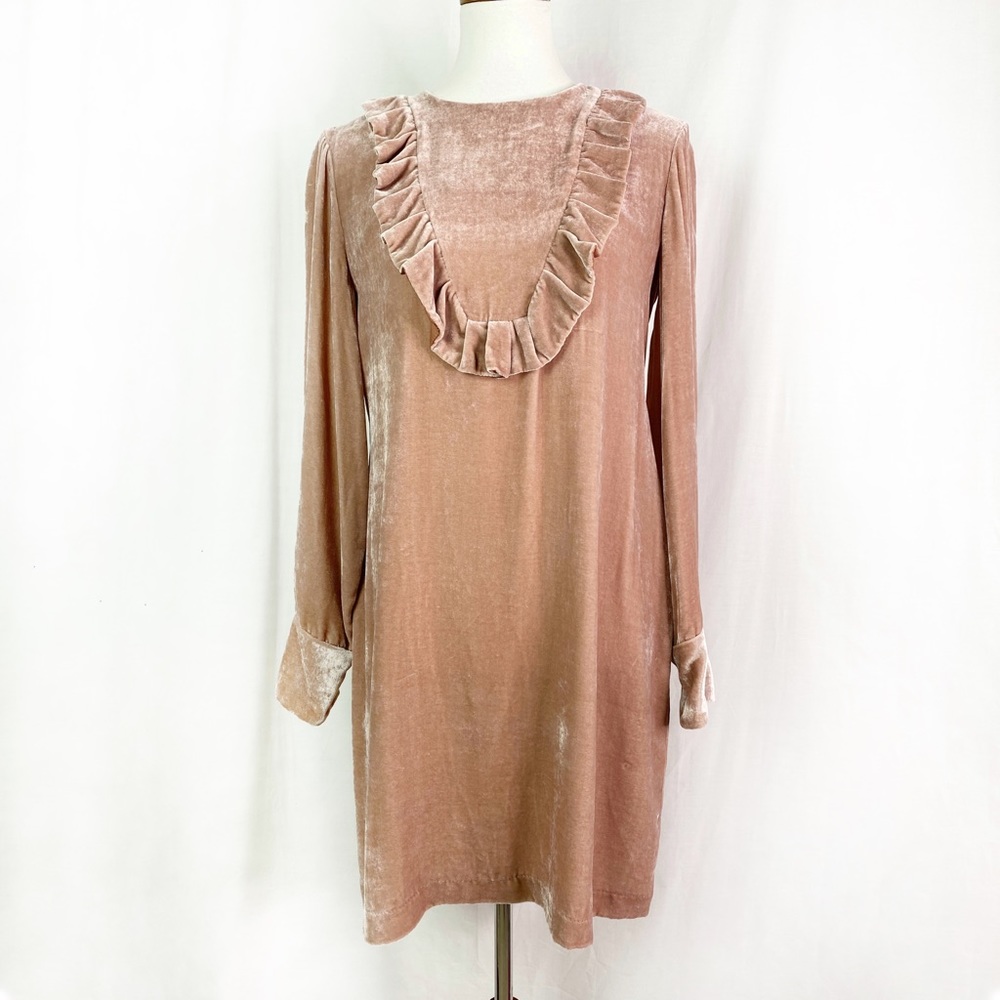 TELA Dusty Blush Pink Velvet Dress Ruffle Detail Med